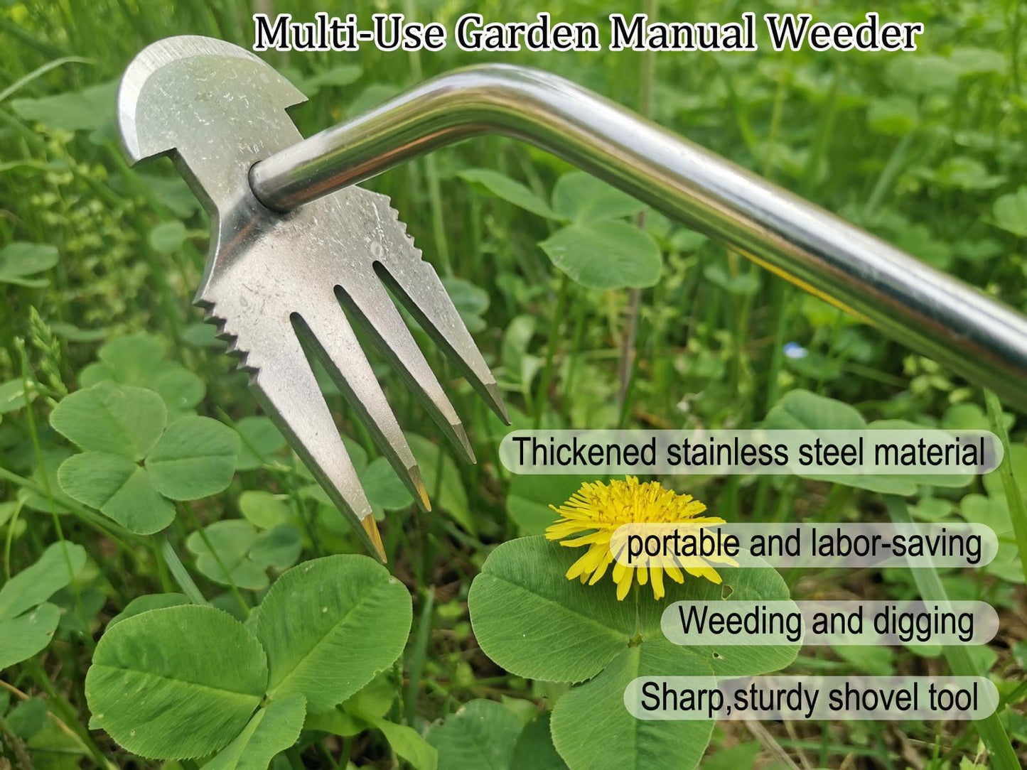 Weed Puller Tool,Garden Weed Remove Tool, Stainless Steel Hand Weeding Tool, Weeding Artifact Uprooting Weeding Tool for Vegetable Backyard Farm Planting and Weeding (Rubber Handle)