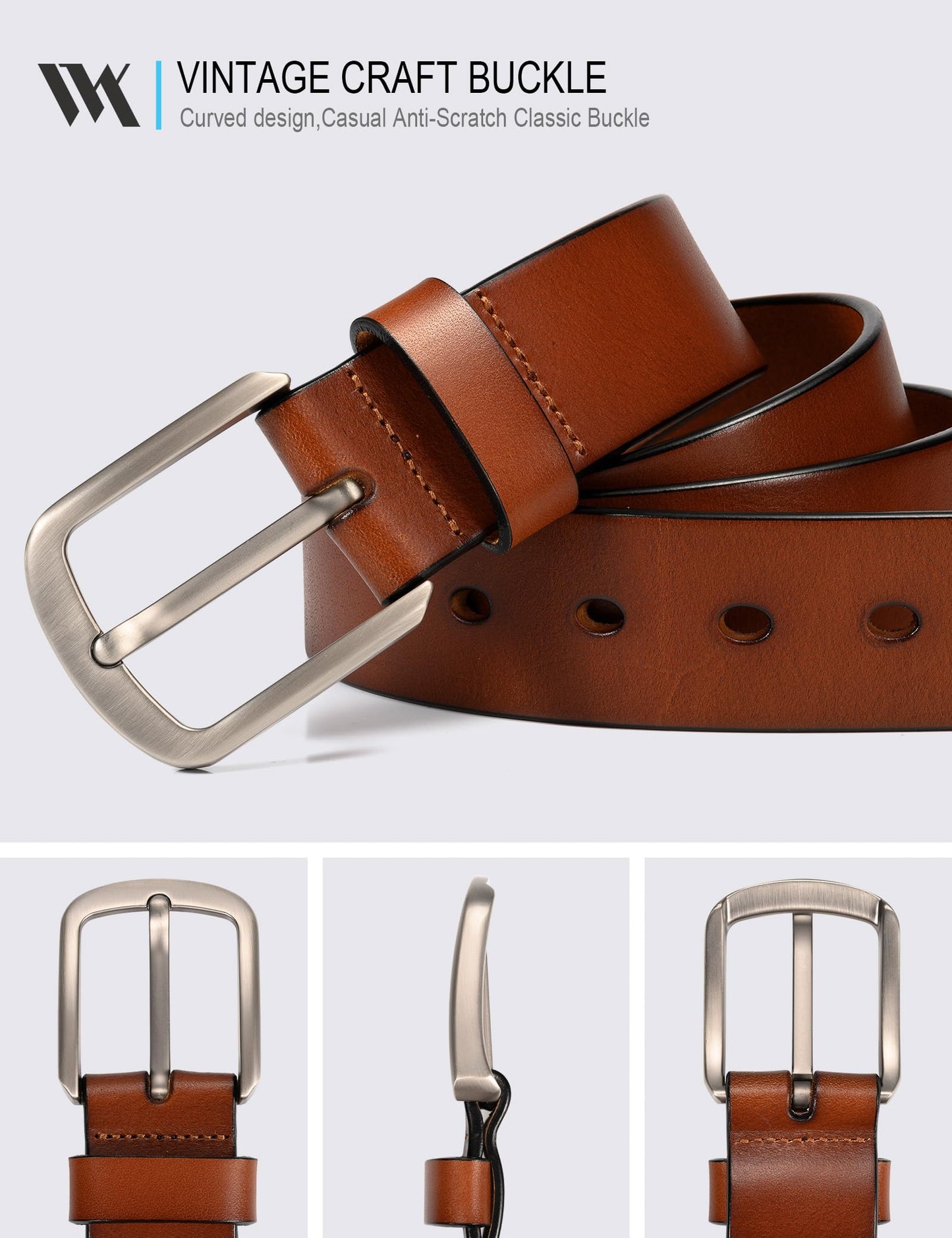 WOLFANT 1.5" Top Full Grain Leather Belt for Men in Gift Box,100% Italian Real Solid Leather