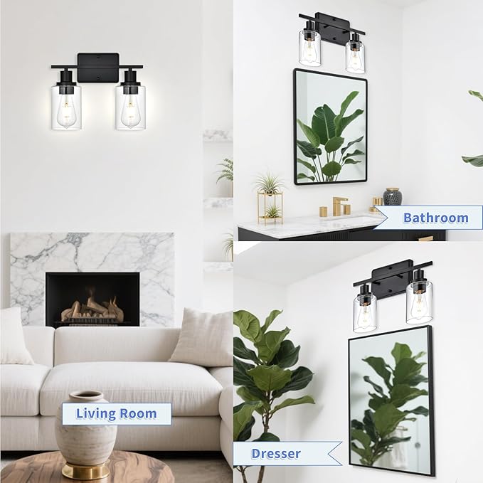 2-Light Bathroom Light Fixtures,Modern Black Bathroom Vanity Light,Bathroom Lighting Fixtures Over Mirror,Black Wall Lamp for Bedroom,Wall Lights for Living Room,Hallway