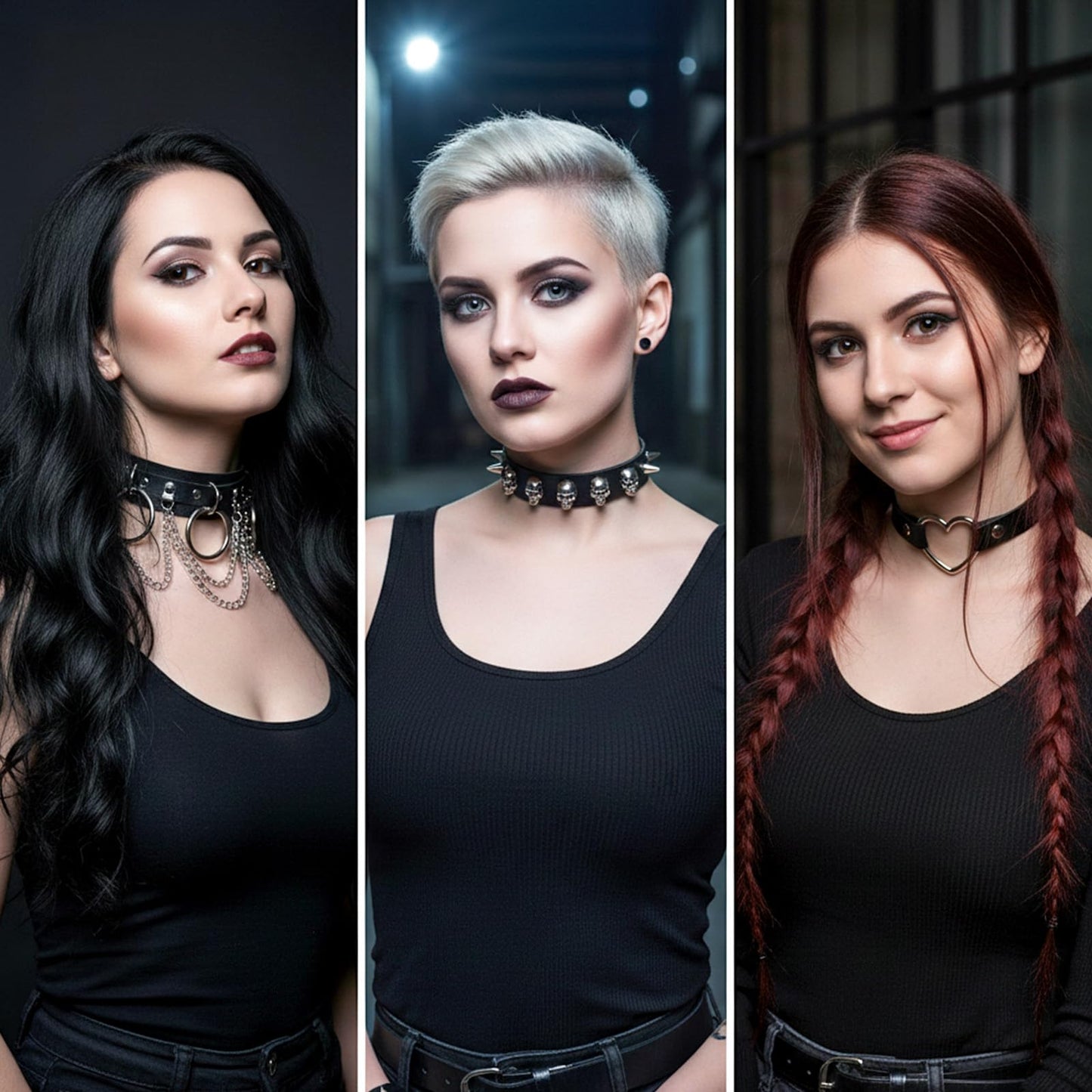 Afcabakila Black Punk Goth Choker Necklace & Spiked Studded Bracelets Set, 9 Adjustable PU Leather Collars & 6 Rivet Spiked Cuffs, Gothic Rock Metal Wristband for Daily Wear Cosplay Festival