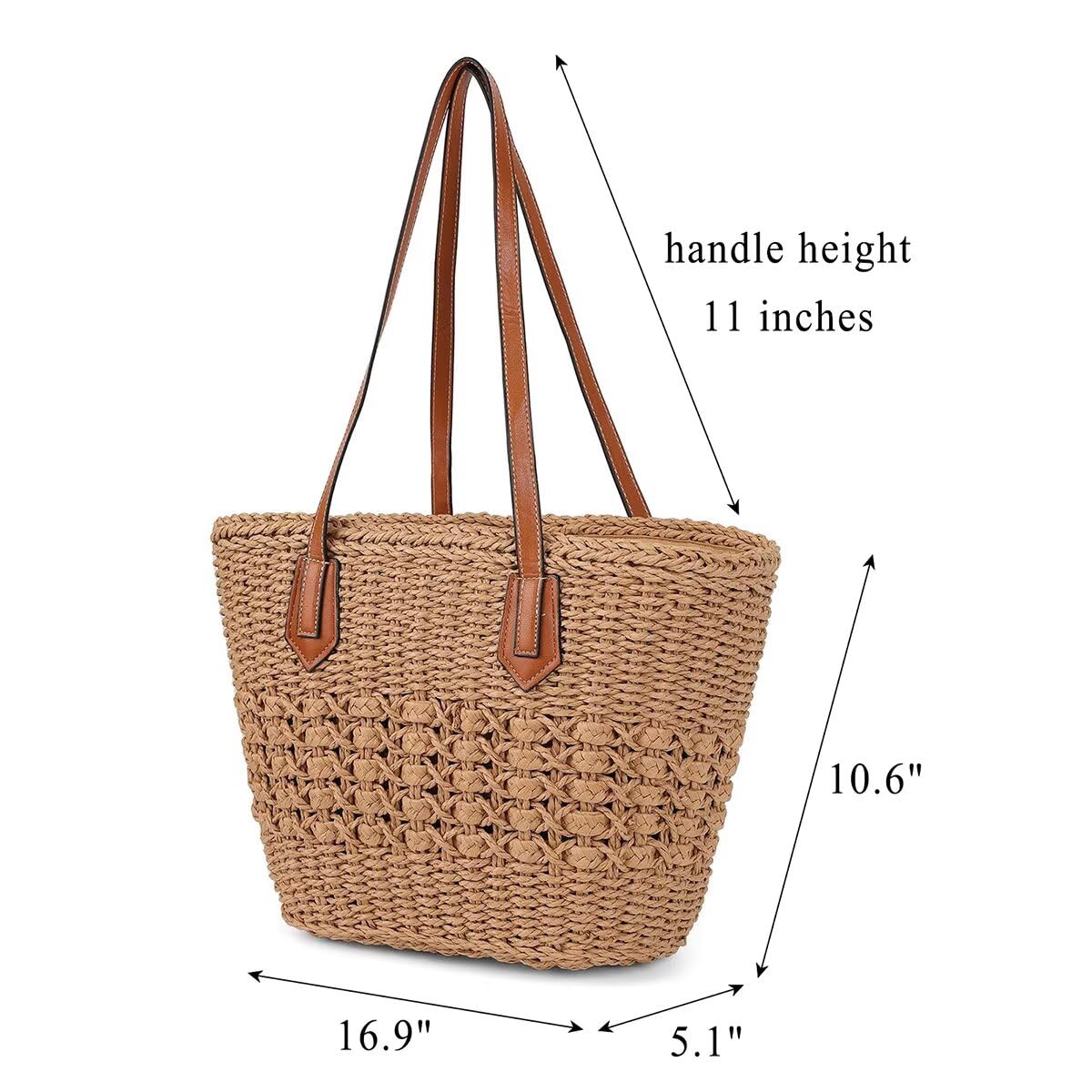 Women's Straw Shoulder Bag Large Rattan Woven Totes Summer Travel Beach Handbag Handmade Top Handle Purse