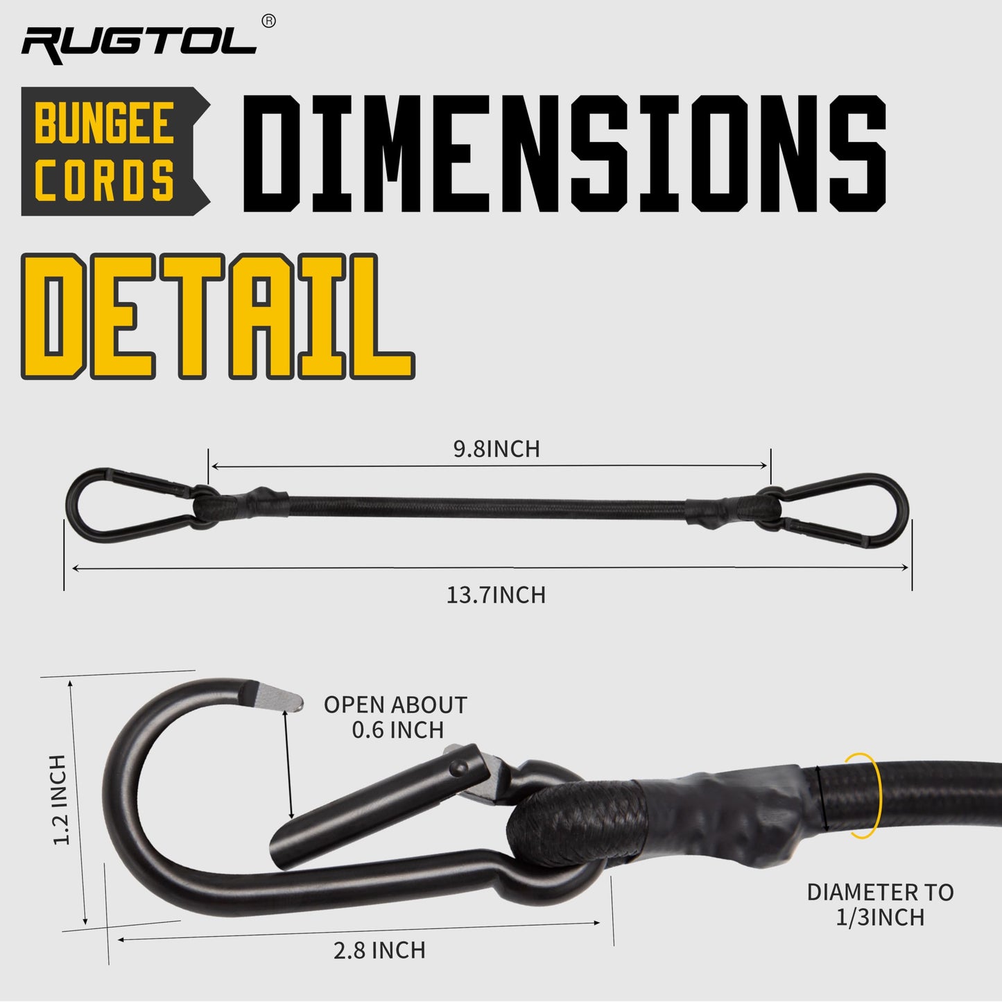 Bungee Cords with Carabiner, 12 Inch Long Heavy Duty Bungee Cords with Carabiner Clip Outdoor, 1/3 Inch Black Extra Strong Elastic Rope with Carabiner Hooks for Camping, Tarps, Bike Rack, Tent, 4 Pack