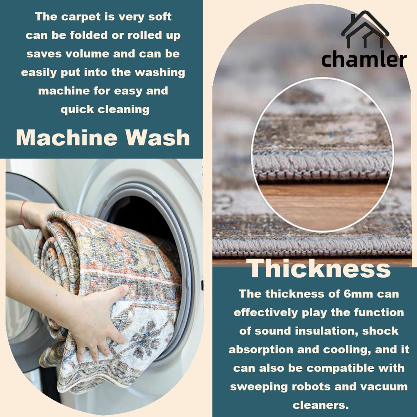 chamler Washable Area Rug 10'x14' Boho Chic Medallion Distressed Design Non-Shedding Easy Care Ideal for High Traffic Areas in Rug for Living Room Bedroom Office Coffee Table Large Carpet
