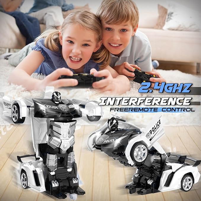 Transform Remote Control Car - Rc Cars One-Button Transforming 360° Rotation Drifting 2.4ghz 1:18 Scale Gift Kids Aged 4-6 Year Old Boys/Girls Police Car Black