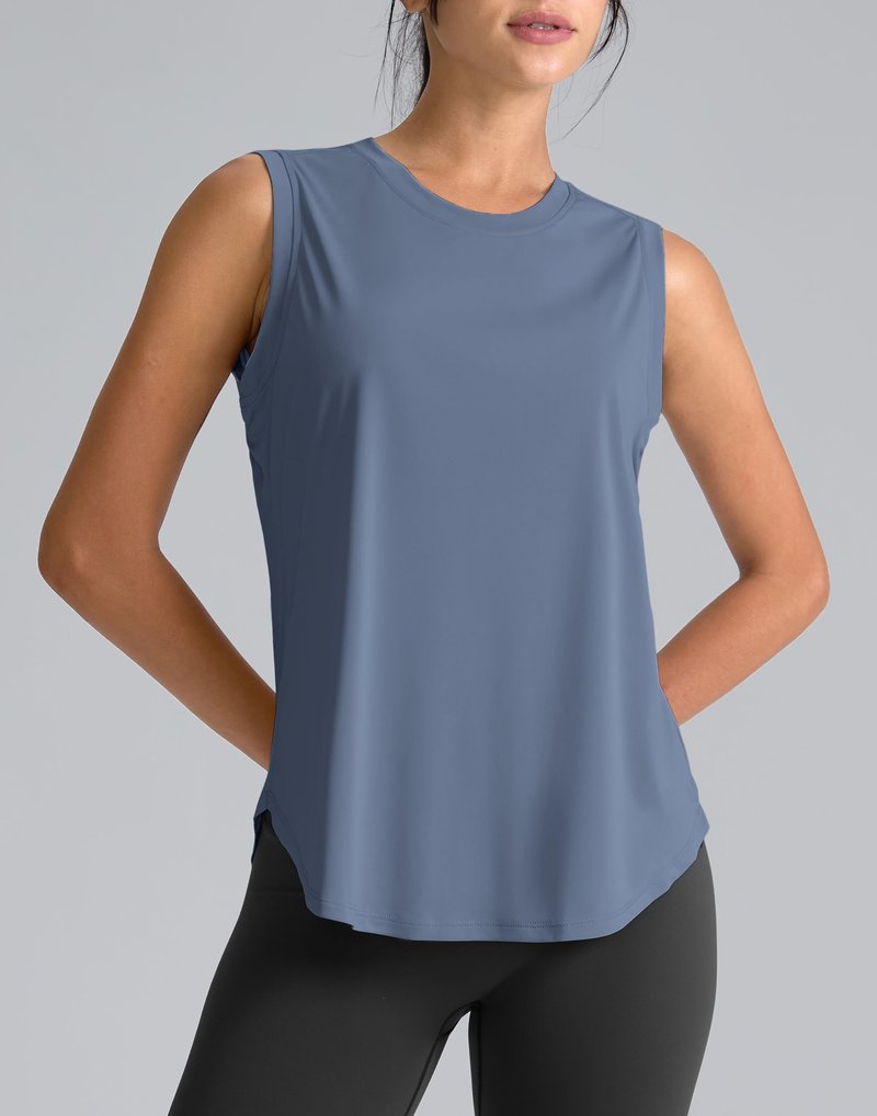 SANTINY Women's Sleeveless Workout Tops Breathable Lightweight Active Tennis Yoga Shirts Athletic Running Tank Tops for Women (Slate Blue_XS)