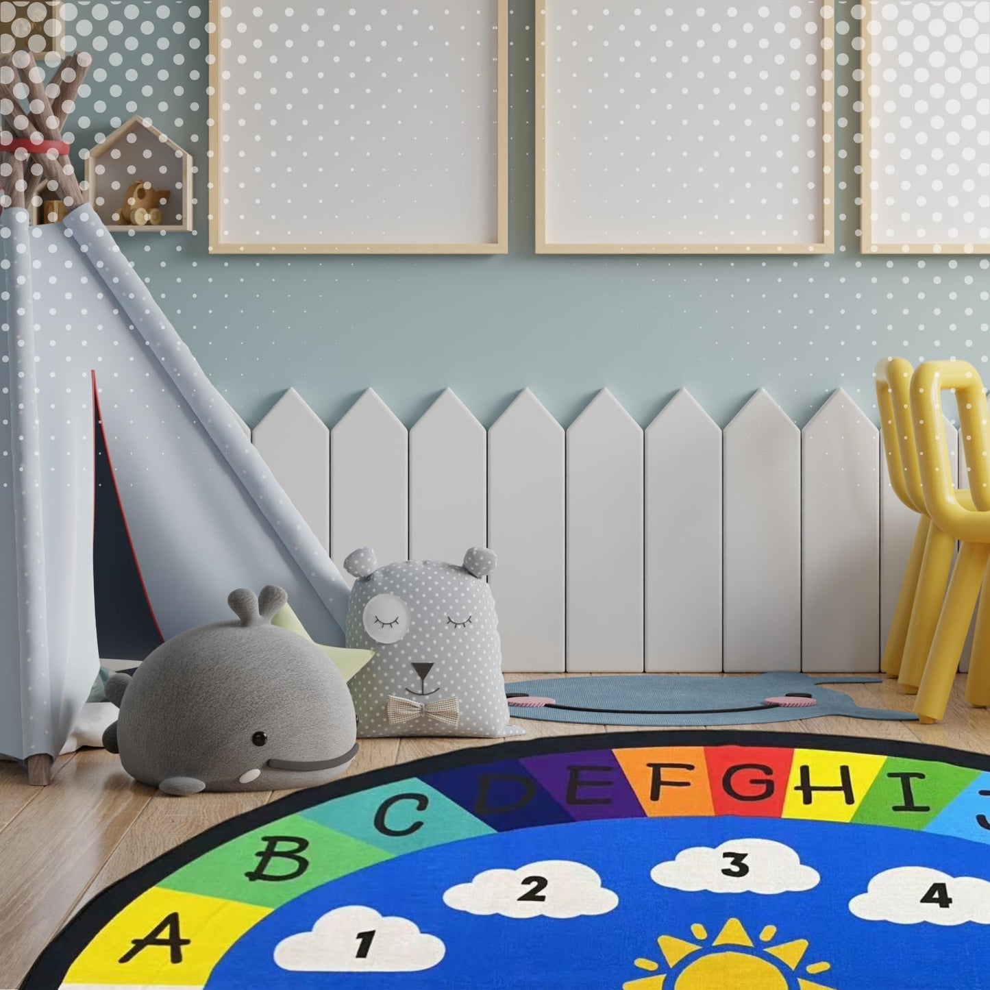 Genki - Kids Rugs for Playroom - ABC Learning Area Rug for Play Room, Classroom, Kindergarten, and Preschool - Kid Alphabet Educational Carpet for Childrens and Toddler Mat - Non Slip | 3'11"x3'11"