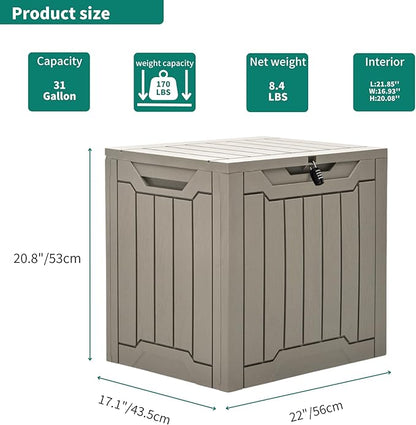 YITAHOME Outdoor Resin Storage Box 31 Gal, Water-resistant Patio Deck Box Outdoor Storage Box for Pillows, Garden Equipment, Securely Lockable, Light Brown
