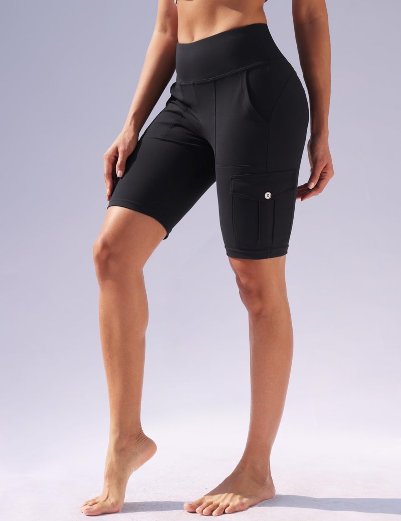 VOOVEEYA High Waisted Workout Biker Shorts Women Tummy Control Yoga Running Shorts with Cargo Pockets Gym Athletic Shorts (Black-L)