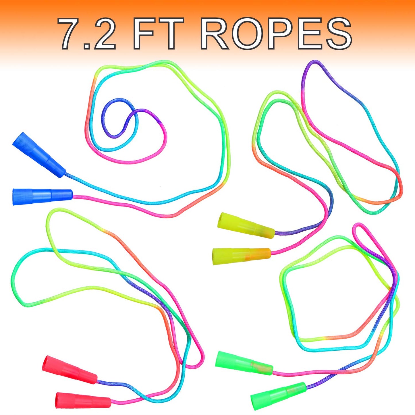 Elcoho 18 Pack Kids Rainbow Jump Rope Set Jumping Ropes Skipping Ropes for Kids Outdoor Fun, Party Favors, 7.2 Feet