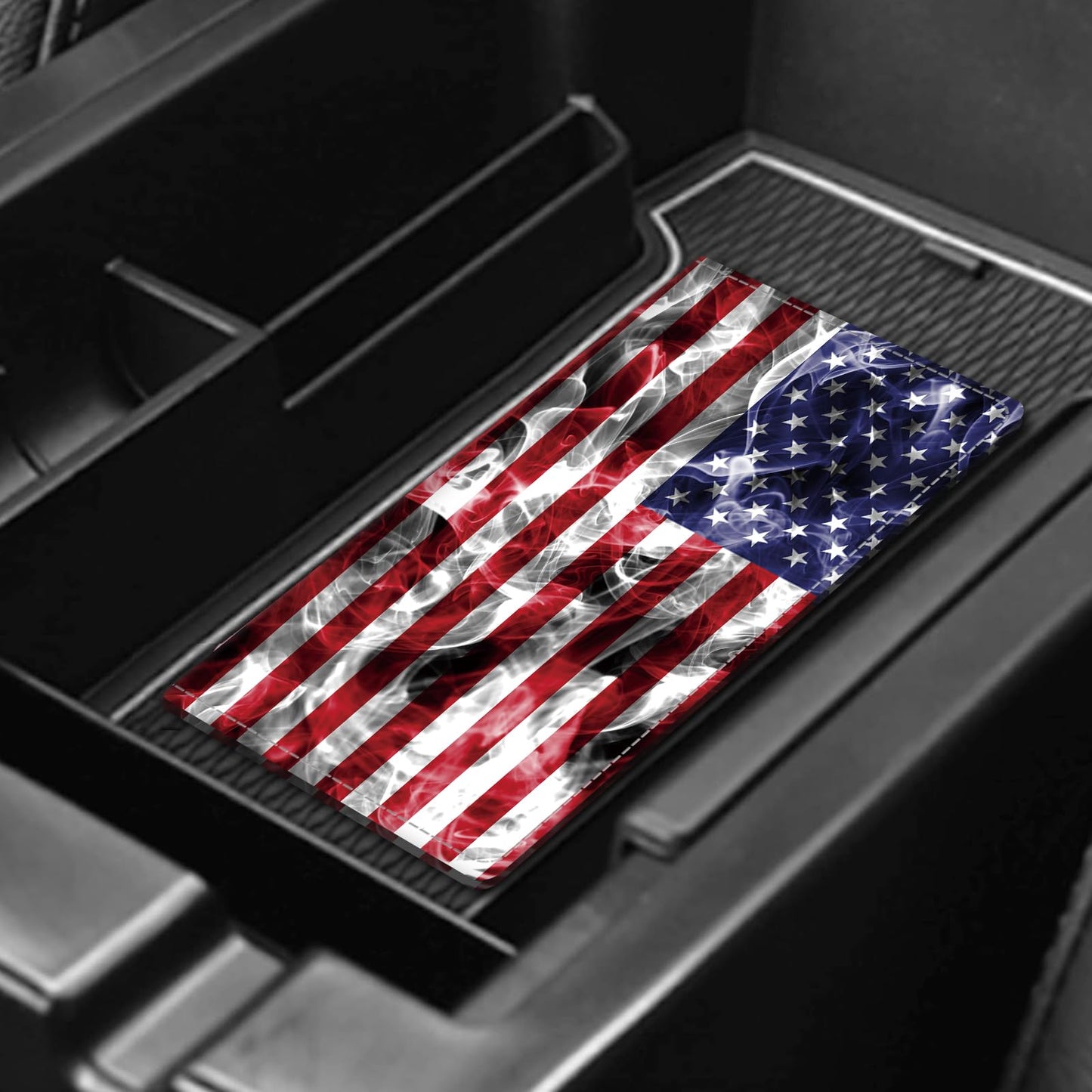 ADUQLZUX Leather Car Registration and Insurance Card Holder, Cute Car Accessories Vehicle Glove Box Car Organizer for Documents, Cards, License Retro American Flag