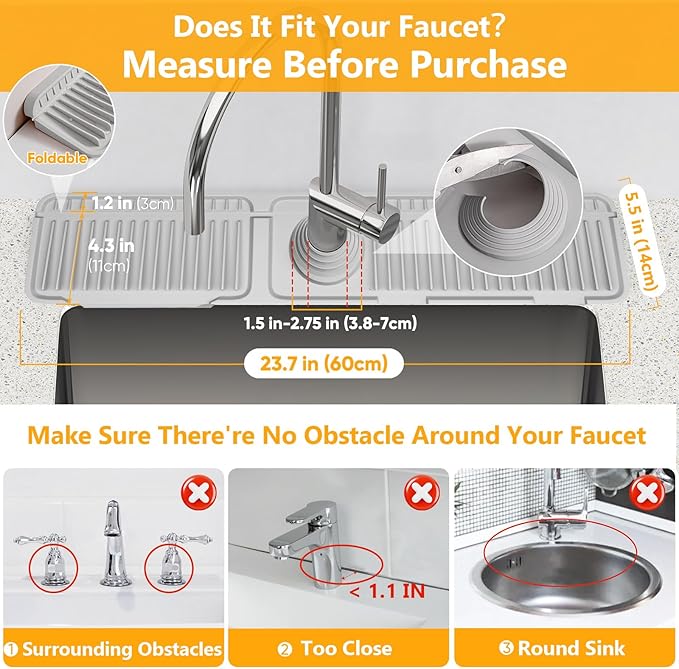 24'' Folding Faucet Mat for Kitchen Sink Splash Guard Kitchen Sink Faucet Mat