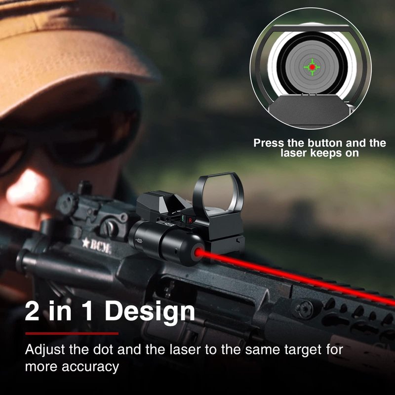 CVLIFE 1X22X33 Reflex Sight Red Dot Sight Red Green 4 Reticle Optics with Laser and Pressure Pad Switch for 20mm Rail