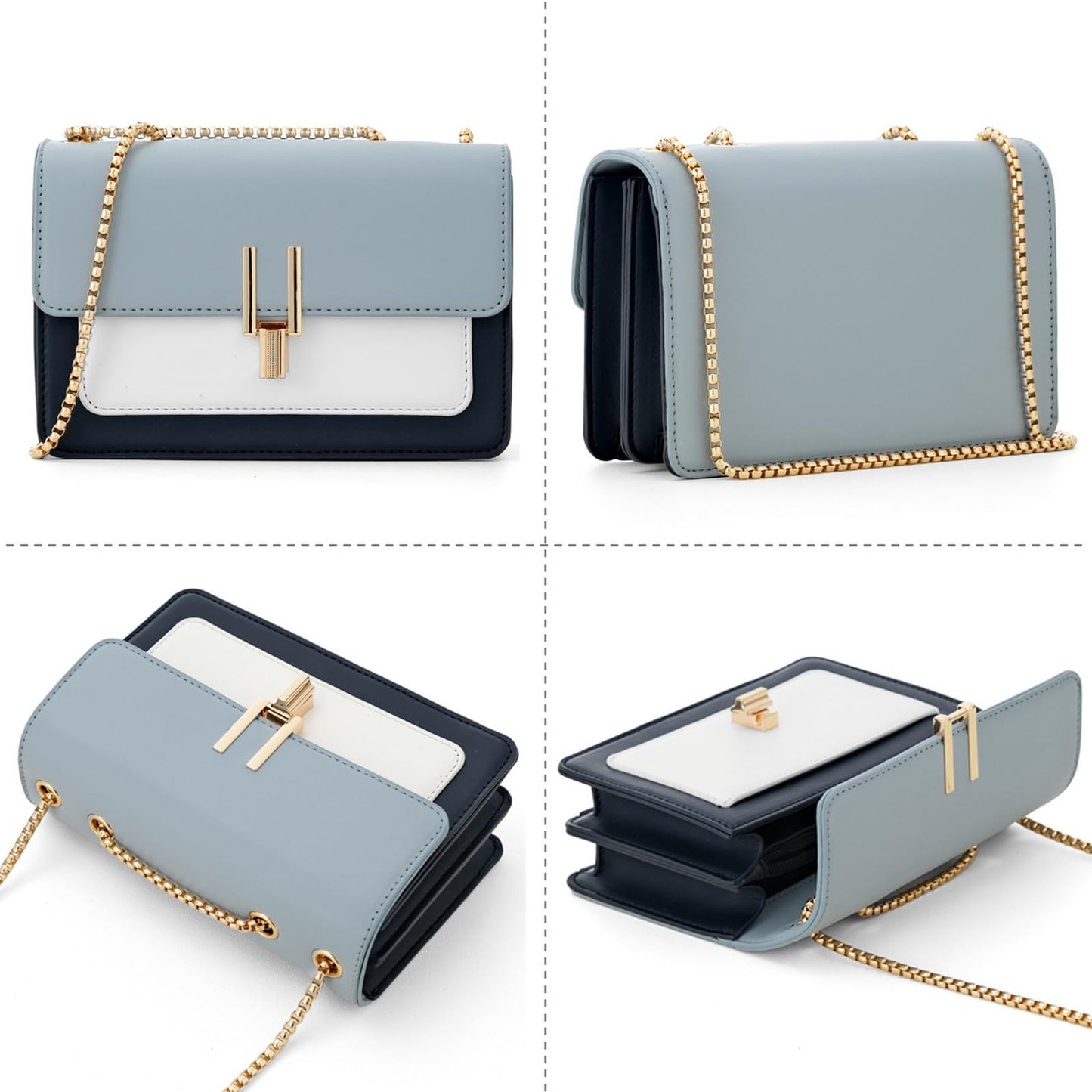 Crossbody Bags for Women Cute Faux Leather Trendy Cross Body Bag Purses for Women Small Multi Color Designer Handbags Womens Purse Satchel Chain Strap Ladies Shoulder Bag Blue White
