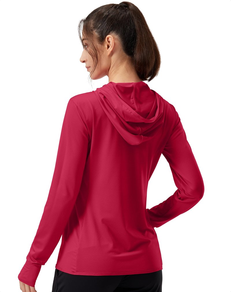 Soothfeel Women's UPF 50+ Sun Protection Hoodie Jacket Lightweight Long Sleeve Sun Shirt for Women with Pocket Hiking Outdoor(Red, M)