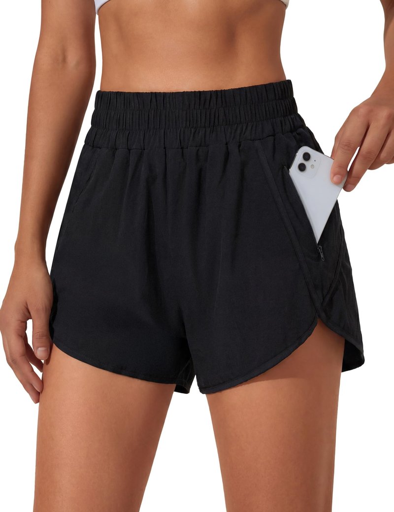 BMJL Women's Running Shorts Elastic High Waisted with Pockets, 2.5" Sporty Workout Quick Dry Athletic Shorts(L,Black)
