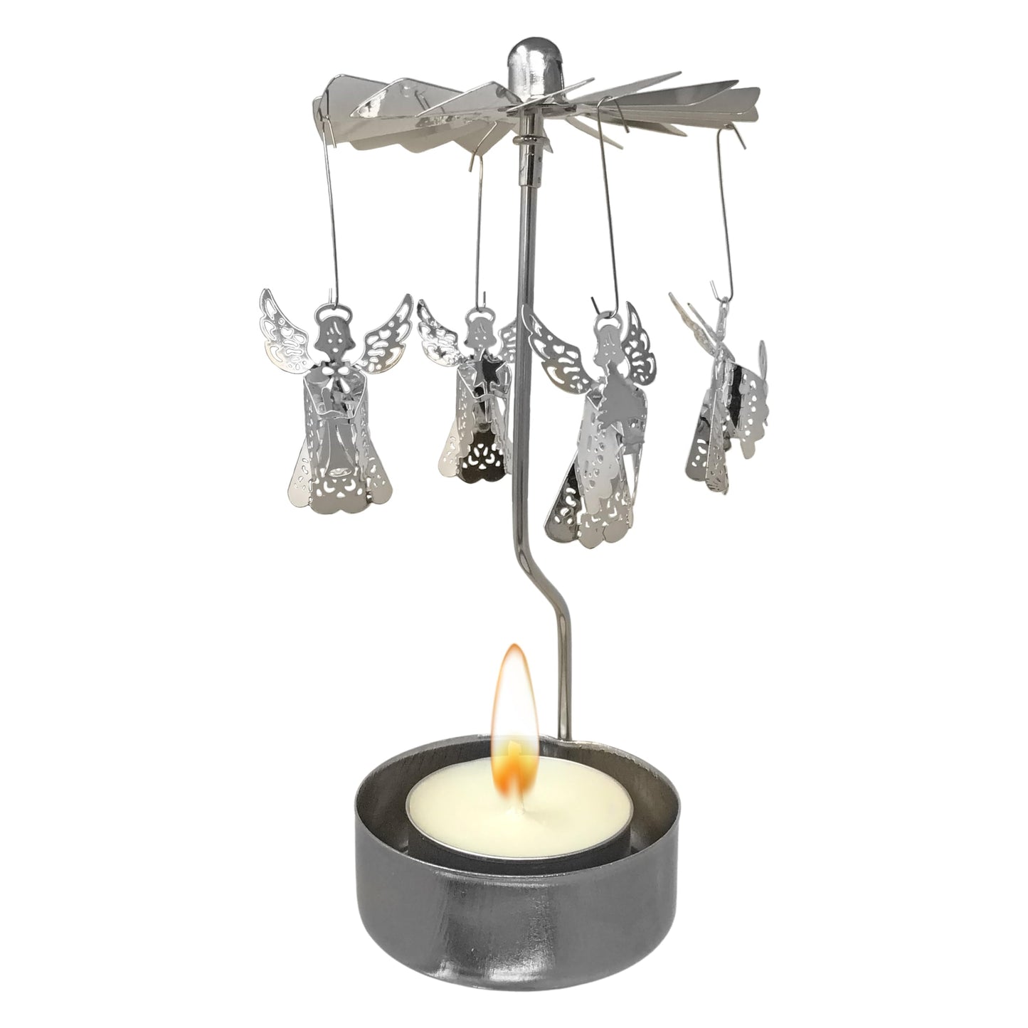 Angel Candle Holder with Flameless LED Tea Light Candle, Silver Scandinavian Angel Design, Christmas Candle Decoration, Winter Table Centerpiece, Holiday Home Décor, 6 Inch Tall