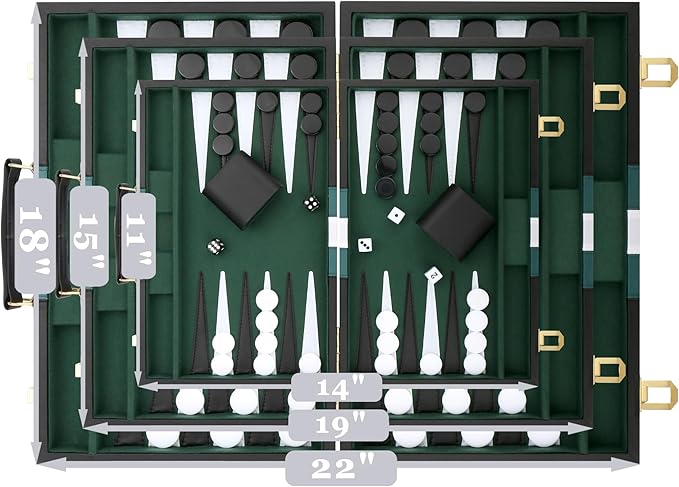 Backgammon Set - Classic Board Game with Premium Leather Case - Portable Travel Strategy Backgammon Game Set for Adults Kids - Suitable as (15inch Black)