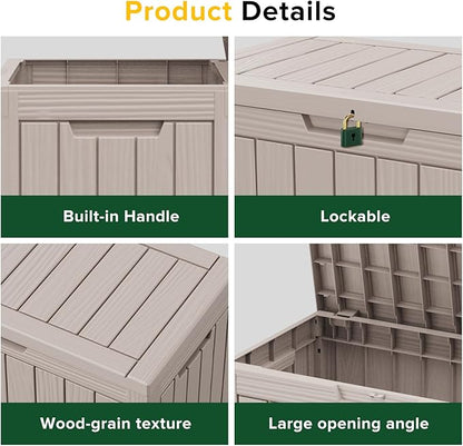 45 Gallon Outdoor Storage Box Waterproof Lockable Resin Deck Box Large, Patio Storage Bin for Pool Accessories Cushion Furniture, Garden Tools, UV-Resistant Outside Delivery Light Coffee