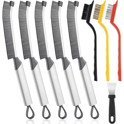 9-Piece Crevice Cleaning Brush Set, Hard Bristle Gap Scrubber Tools, Stiff Nylon Detail Brushes for Window Tracks, Bathroom Grout, Blenders & Kitchen Sink Detailing, Zero Cross-Contamination