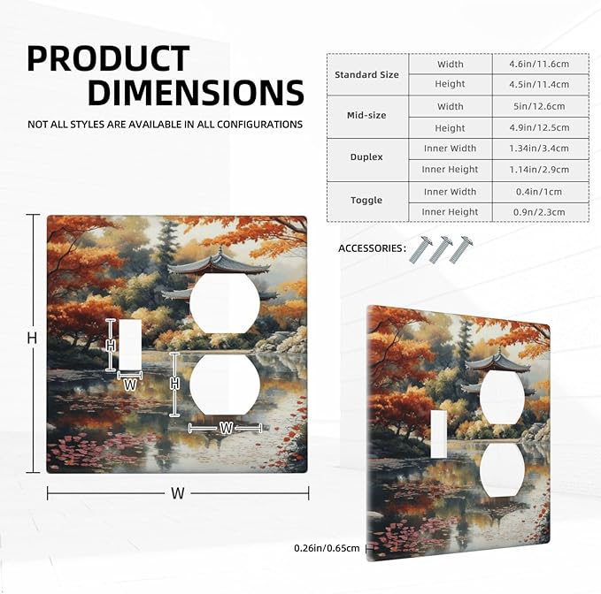 Decorative Art Light Switch Covers Lake & Pagoda in Fall 2 Gang Single Toggle Duplex Combination Electrical Faceplate Switchplate Wall Plate for Home Decor