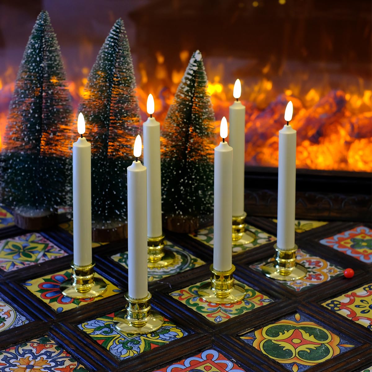 NONNO & ZGF 6PACK Flameless 8'' Window Candles +12 AA Batteries(Include)+6 Suction Cup+6 Golden Candleholders. Battery Powered Ivory Taper Candles with Remote and Timer.Remote Included