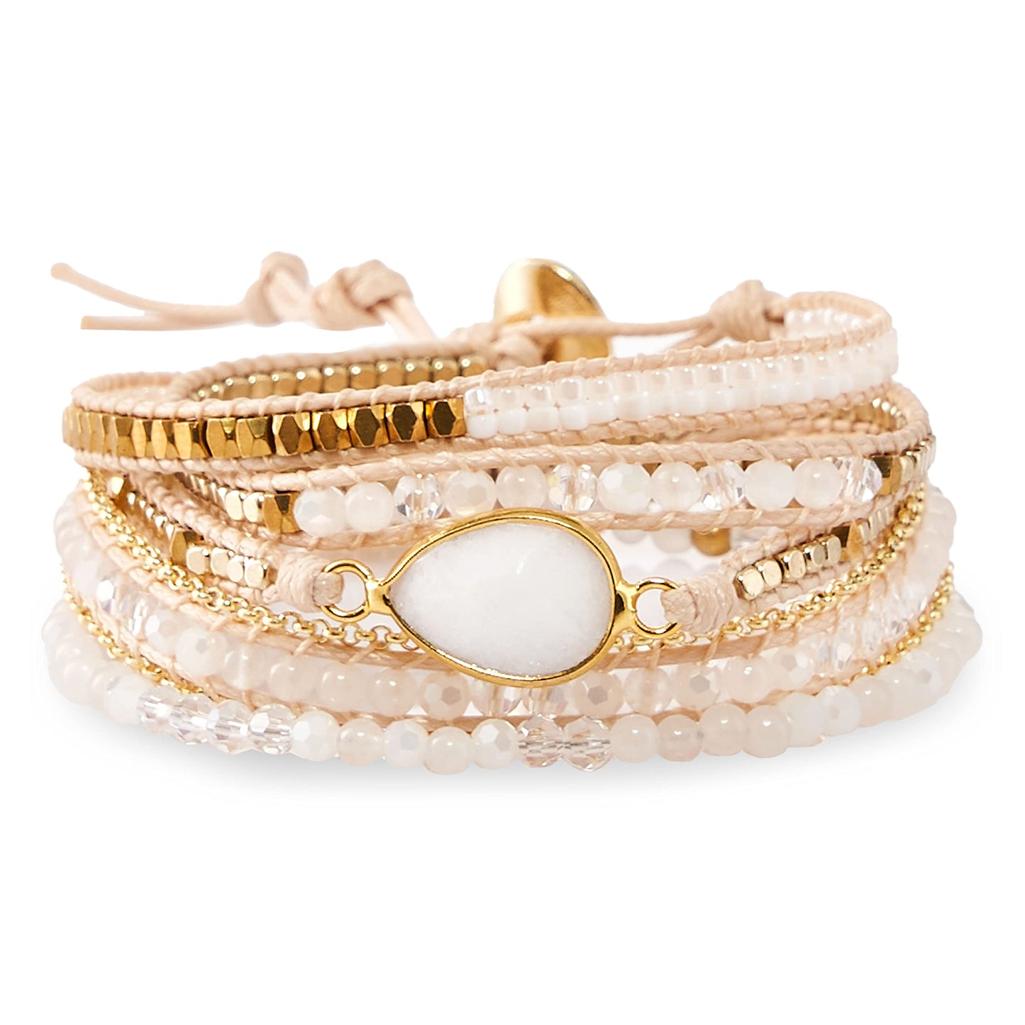 G2F DESIGN Bracelet for Women – Handmade Vegan Boho Natural Stone Layered Bracelet, Thailand Bohemian Stackable Beaded Wrap Bracelets (A1-Off White)