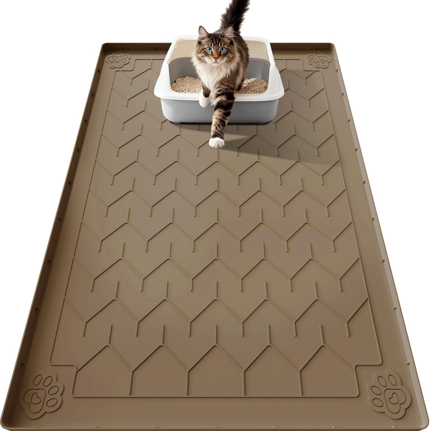 Motsamla Cat Litter Mat, Extra Large 40"x28" Silicone Mat for Litter Box, Waterproof & Non-Slip Rubber Mat with Lip, Litter Trapping & Scatter Control, Soft on Cat Paws, Urine-Proof Floor Protector