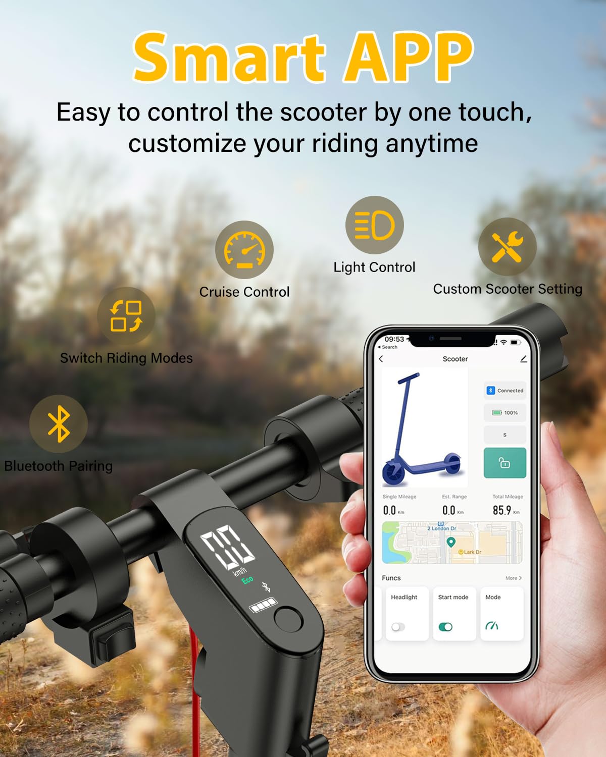 DXH Electric Scooter for Adult - 500W Motor, Max 21 Miles Long Range, 19Mph Top Speed, 10" Tires, Portable Folding Commuting Electric Scooter Adults with Dual Braking System and App Control