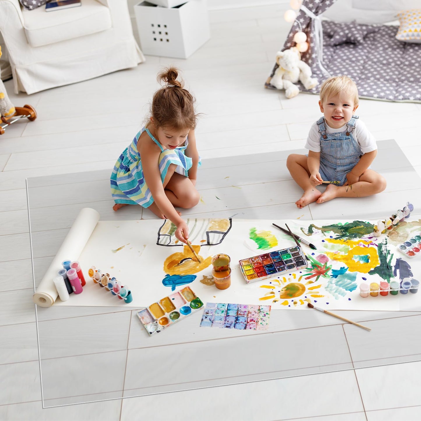 WHWM Large Clear Floor Mat 118.1" x 47.2" - Pet Flooring Protector, Clear Plastic Rug Protector, Vinyl Floor Mat - Ideal for Hardwood Floors, Home & Office Use - Waterproof and Easy to Clean