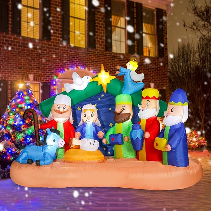 Christmas Inflatables Outdoor Decoration Nativity Scene Inflatable Christmas Blow Up Yard Decorations Nativity Sets with LED Lights Outdoor Indoor Holiday Party Lawn Yard Decor