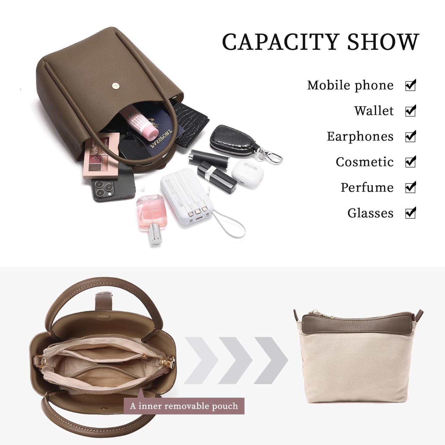 hedexe Leather Bucket Bags for Women: Designer Genuine Leather Tote Shoulder Purse - Fashion Ladies Satchel Handbag (Grey)