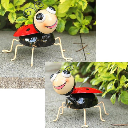 Metal Yard Art Garden Decor for Outside Cute Red Ladybugs Lawn Patio Ornaments Backyard Decorations Garden Gifts for Mom - Set of 2