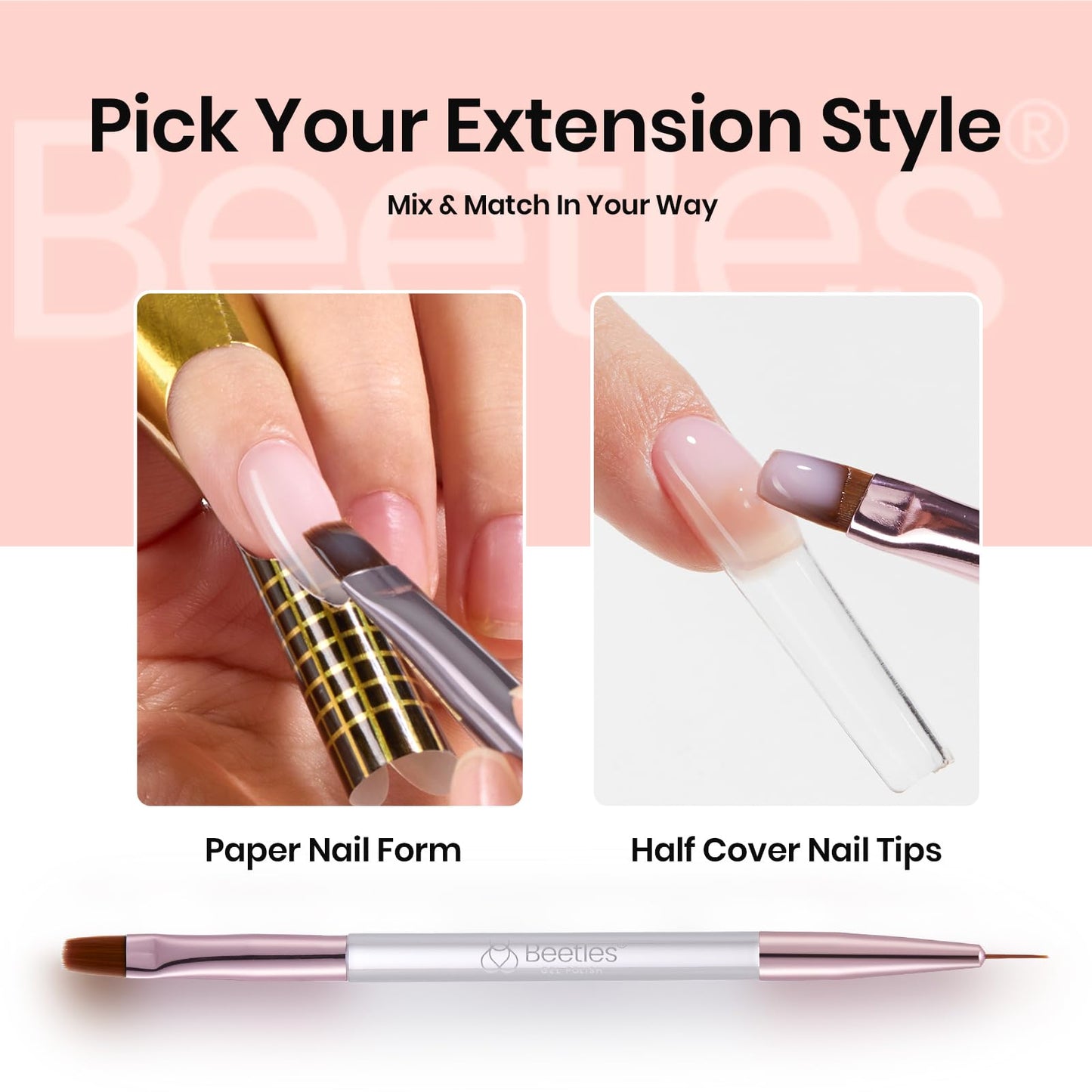 Beetles Builder Gel for Nails-3 Colors 9 in 1 Nail Extension Sculpting Building Clear Nude Pink Hard Gel Kit with Base Top Coat for Pros Women,UV & LED Lamp Cured Needed