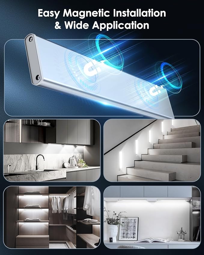 VerRon 5-Pack Under Cabinet Lighting, Upgraded 2200mAh Rechargeable Under Cabinet Lights Wireless, LED Motion Sensor Light Indoor Closet Lights Under-Counter Light Fixtures for Kitchen, Hallway, 10in
