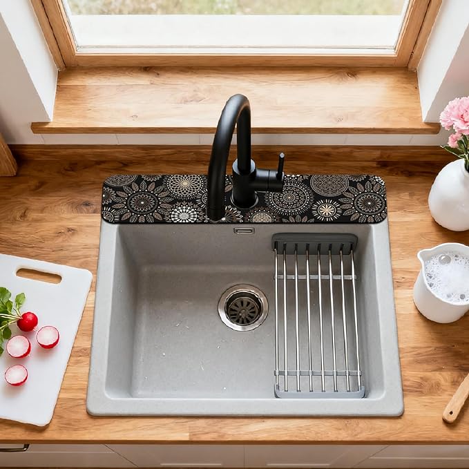 2 Pcs Kitchen Sink Splash Guard Faucet Mats Mandala Pattern Faucet Mat
