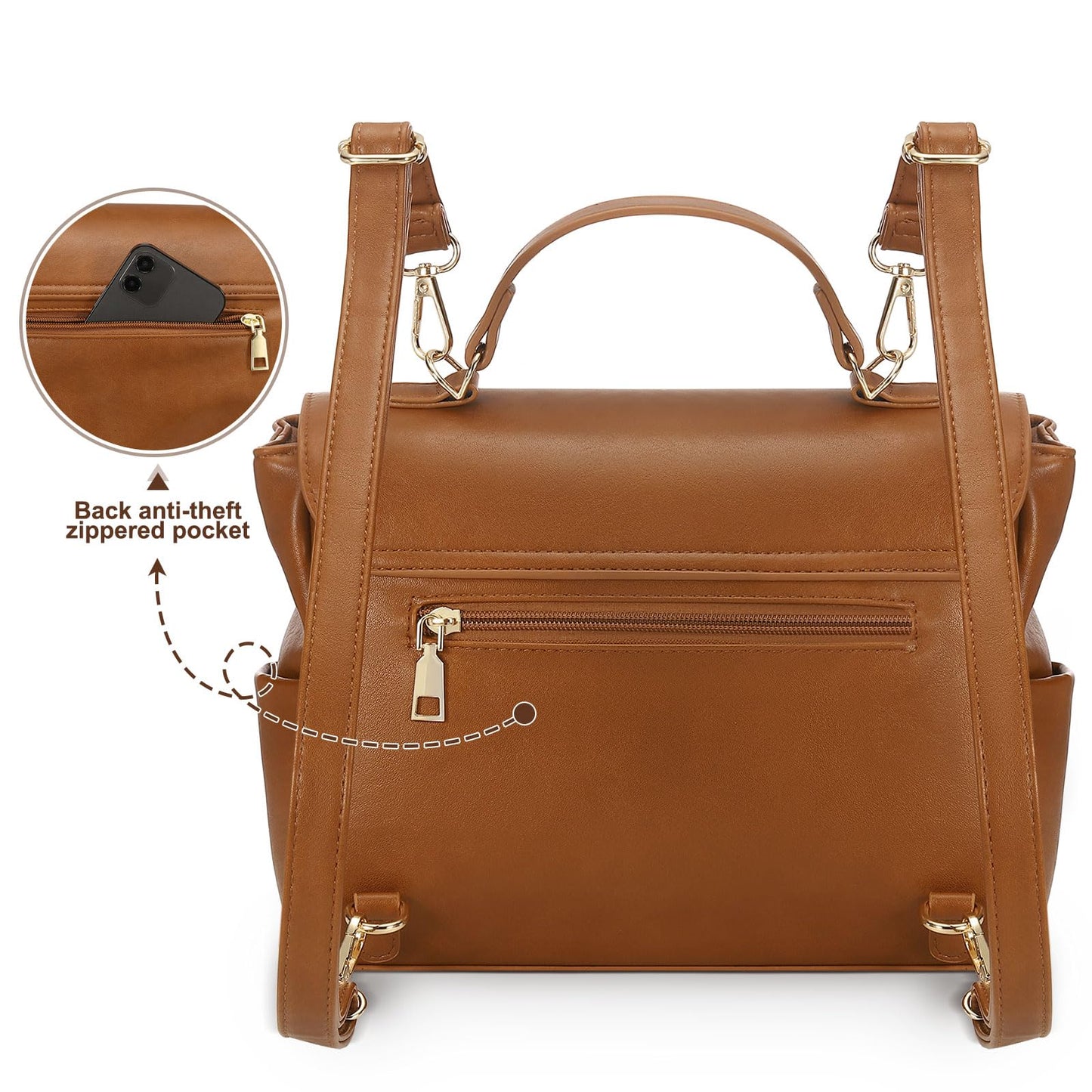 Convgo Mini Backpack Purse for Women, Small Fashion Backpack Vintage PU Leather Shoulder Bag Casual Travel Collage, Brown