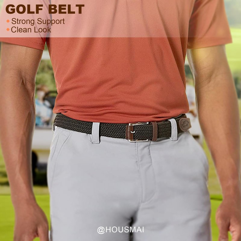 Housmai Stretch Braided Belt for Men -Mens Gift Elastic Woven Golf Belt 1 3/8"- for Golf Jeans Casual Wear