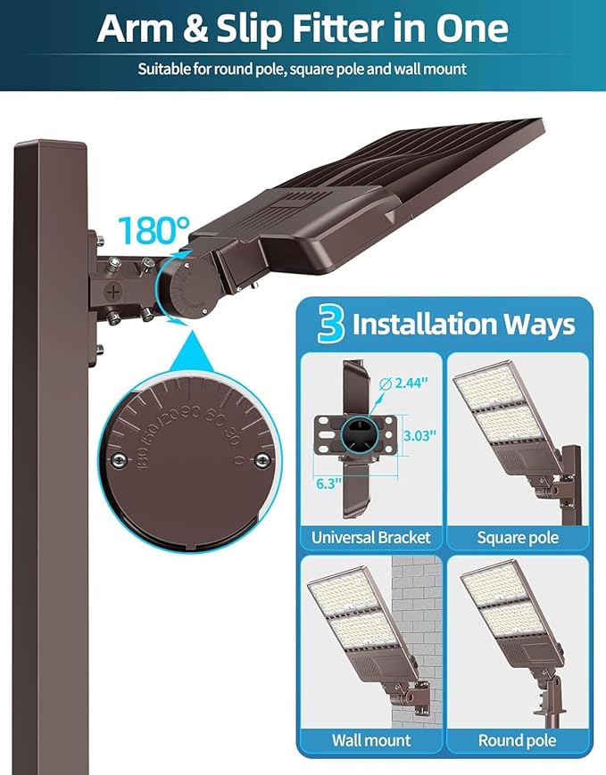 10PCS LED Parking Lot Lights 320W 250W 200W, LED Shoebox Light 5700K 5000K 4500K Arm&Slip Fit Mount, DLC Listed Outdoor Pole Light with Photocell, IP65 Commercial Street Area Flood Lighting 100-277V