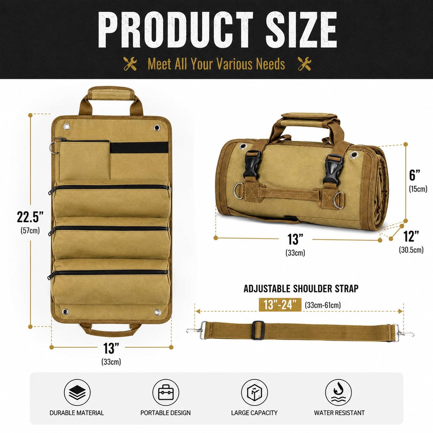 Tool Bag, Tool Roll Up Bag, Heavy Duty Tool Organizer for Men, Portable Roll Up Tool Bag Tool Roll Organizer For Mechanic, Electrician & Hobbyist, Car Camping Gear-Kaqi Pro