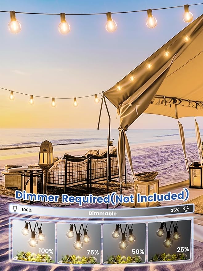 String Lights for Outdoor 25 ft, G40 Patio Lights with 13 pcs Bulbs, Shatterproof Waterproof Outdoor Lights Hanging Connectable Globe Outdoor Lights for Bistro, Cafe, Backyard, Balcony, Party, Black