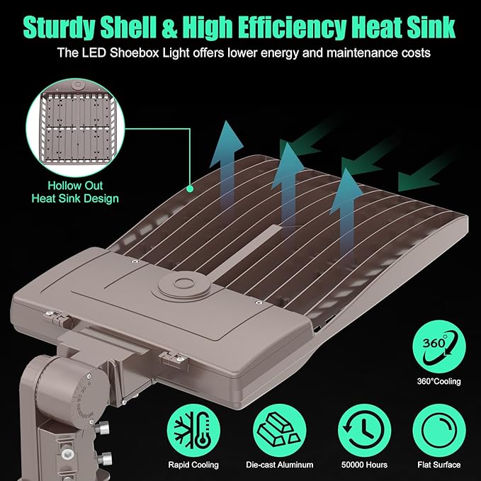 480V 320W Parking Lot Light LED Pole Light w/Slip Fitter Mount, UL DLC Listed LED Shoebox Lights 44800LM 5000K Flood Lights 277-480VAC Input, 480Volt Outdoor Commercial Roadway Street Fixtures