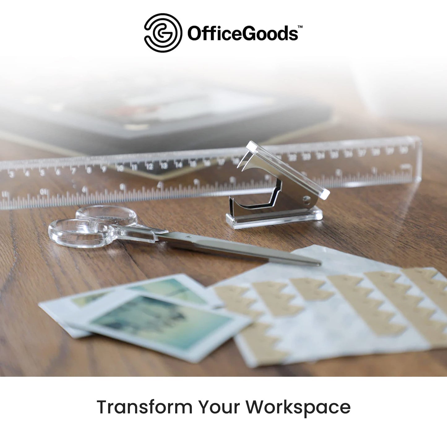 OfficeGoods 3 Piece Acrylic Desk Set - Includes Ruler, Staple Remover, Scissors - Functional & Elegant Desk Accessories - Stationary Tools for Home, Office, and School - Silver