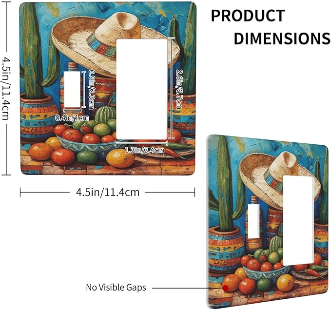 Decorative Art Light Switch Covers Mexican Sombrero & Serape Vibes 2 Gang Single Toggle Rocker Combination Electrical Faceplate Switchplate Wall Plate for Home Decor
