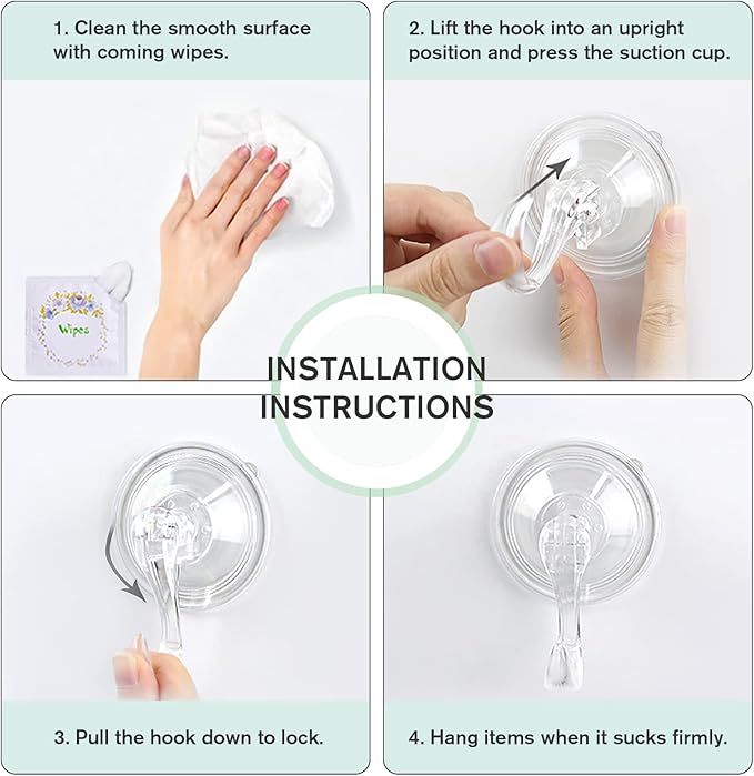 VIS'V Wreath Hanger, Large Suction Cup Wreath Hooks with Wipes, Heavy Duty, 22 LB Capacity, Removable and Reusable, Clear, 2 Pcs