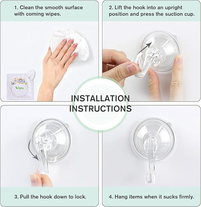 VIS'V Wreath Hanger, Large Suction Cup Wreath Hooks with Wipes, Heavy Duty, 22 LB Capacity, Removable and Reusable, Clear, 2 Pcs
