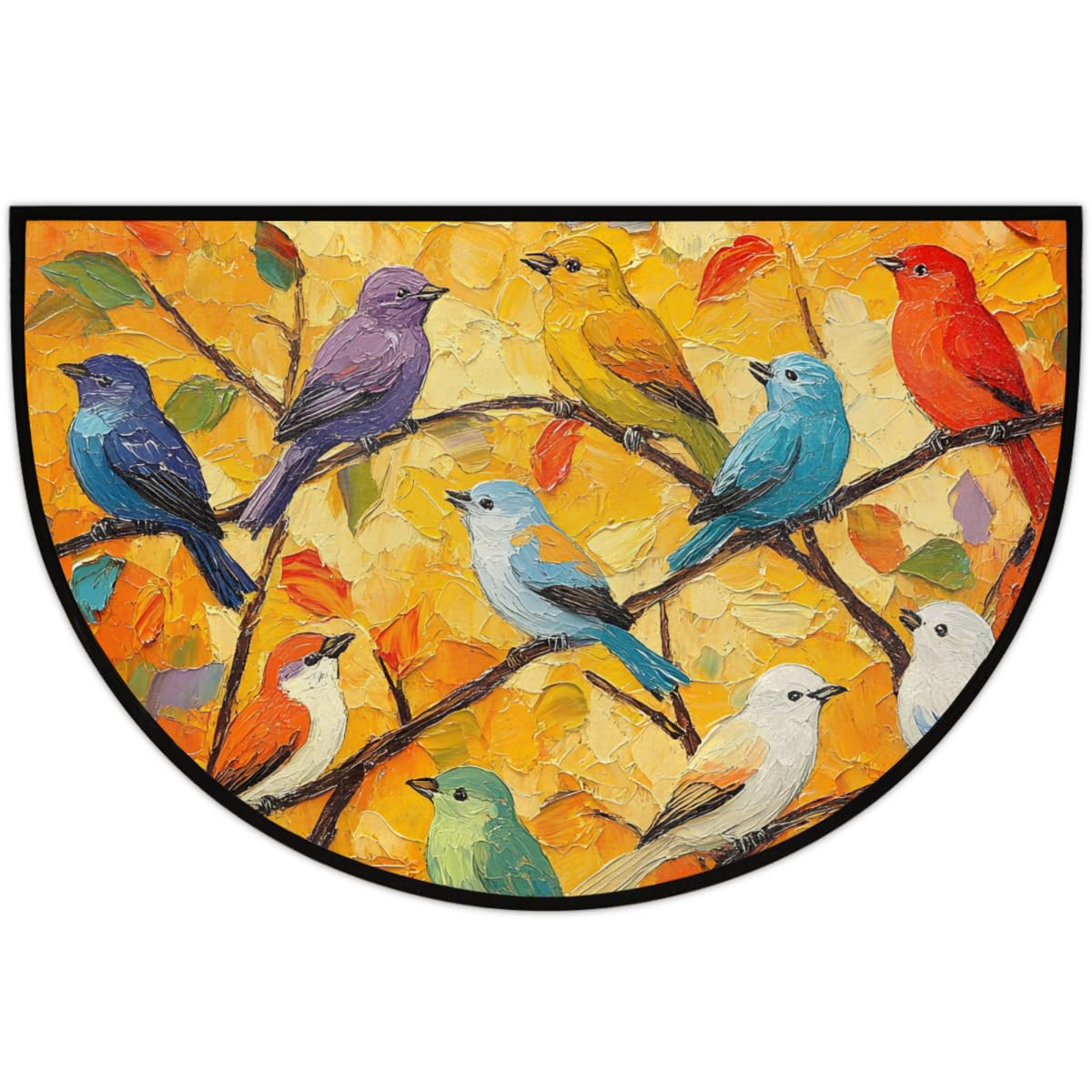 Pardick Bird Oil Painting Half Round Door Mat, Non-Slip Welcome Indoor Entrance Way Rug Semi Circle Front Doormats Washable Bathroom Kitchen Floor Mat, Outdoor Rugs for Garage, Patio, Hearth Rug
