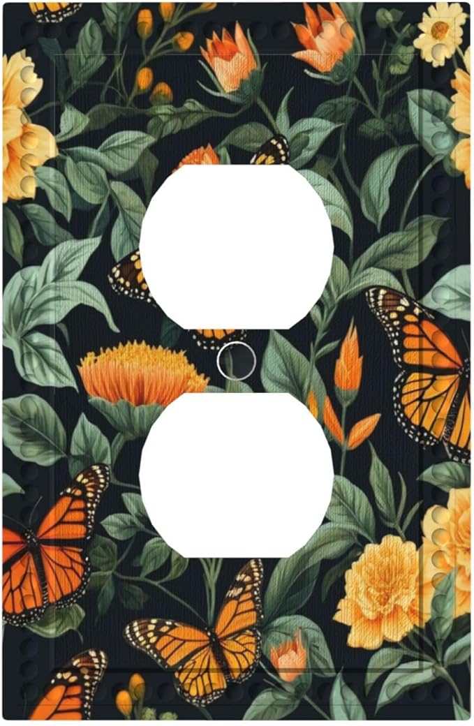 Butterflies Flower Garden Light Switch Cover 1 Gang Outlet Plate Single Duplex Wall Plate Covers Decorative Switchplate Covers Electrical Faceplate for Home Decor