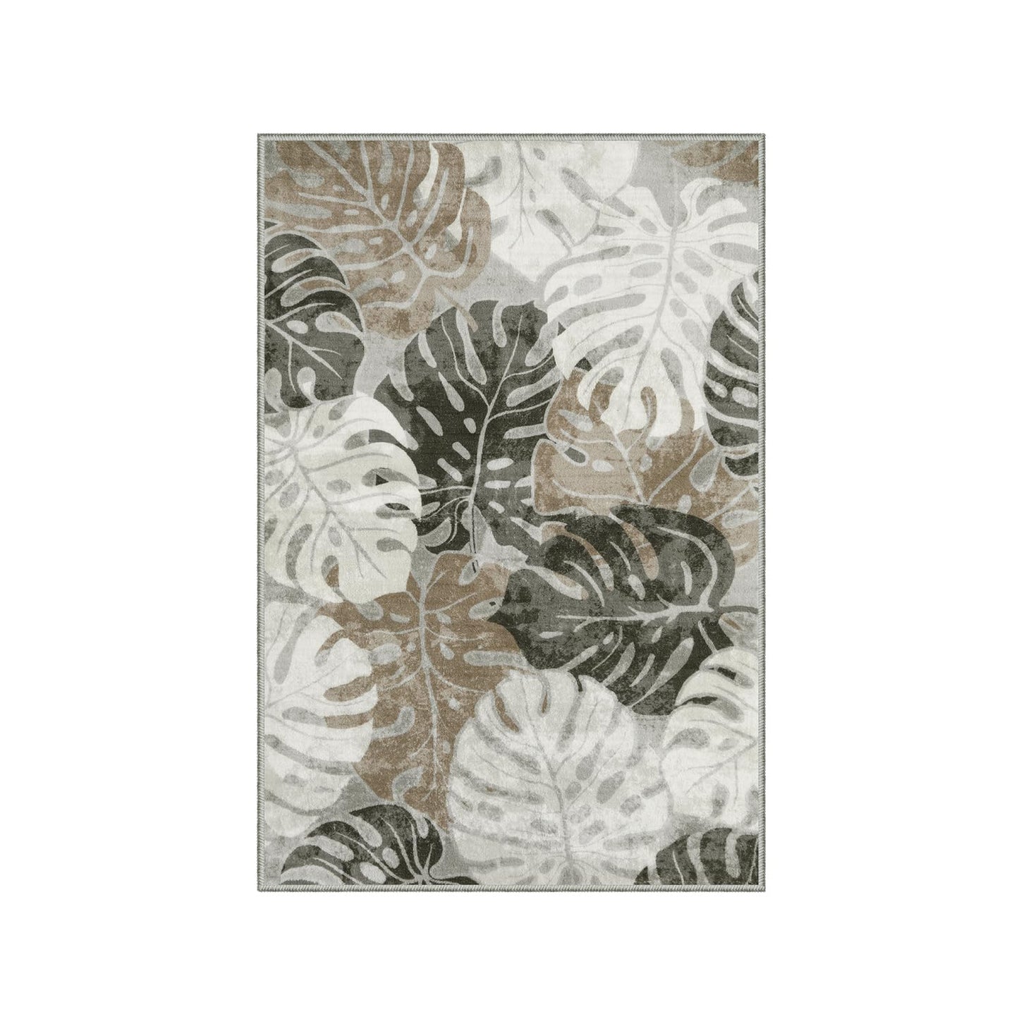 Wonnitar Tropical Washable Rugs 2x3, Non-Slip Leaf Rugs for Entryway Front Door Indoor Entrance, Monstera Plant Bath Mat Soft Low Pile Area Carpets for Bathroom Bedroom Decor, Khaki