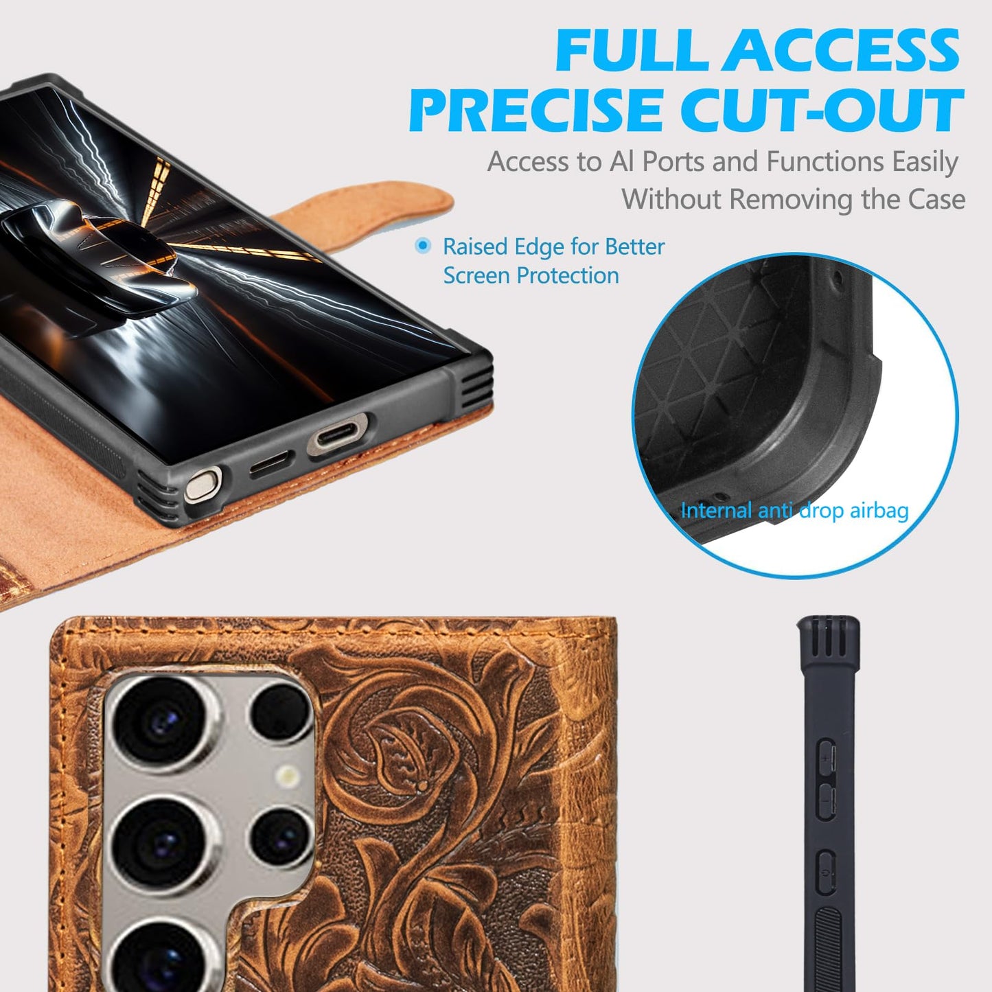 RMAWRAD Leather Case Wallet Compatible with Samsung Galaxy S25 Ultra,Genuine Leather2-in-1Magnetic Detachable Shockproof,Flip Folio Cover with Card Slot, RFID Blocking Dark Brown