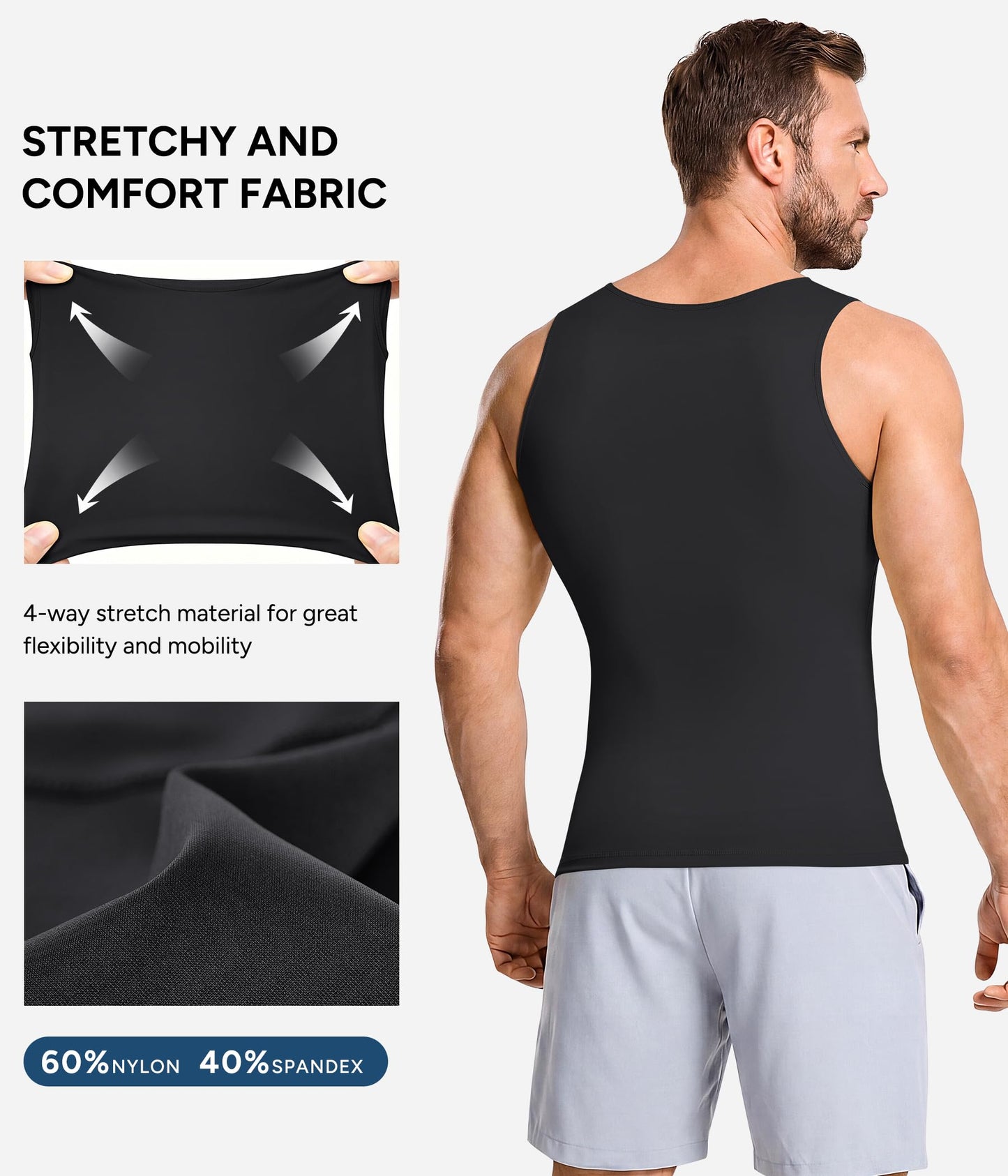 Mens Compression Shirt Slimming Body Shaper Vest Workout Tank Tops Abs Abdomen Undershirts(Black, L)